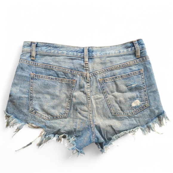 Free People Embroidered Rose Lace Shredded Cut Off Denim Juno Jean Shorts Sz 27 - Picture 3 of 11
